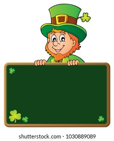 Leprechaun holding greenboard 1 - eps10 vector illustration.