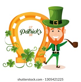 leprechaun with horseshoe saint patrick card