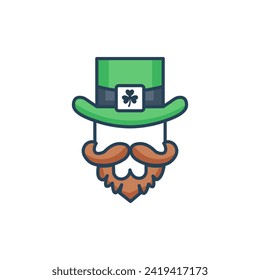 Icono de Leprechaun. Icono de color de la línea de barba, Día de San Patricio. Ilustración del vector