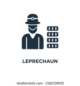Leprechaun icon. Black filled vector illustration. Leprechaun symbol on white background. Can be used in web and mobile.