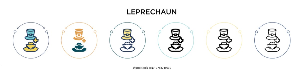 Leprechaun icon in filled, thin line, outline and stroke style. Vector illustration of two colored and black leprechaun vector icons designs can be used for mobile, ui, web