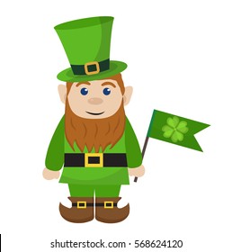 Leprechaun, icon flat style. St. Patrick's Day symbol. Isolated on white background. Vector illustration
