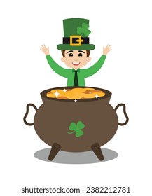 Leprechaun Icon In Pot Of Gold Vector For St Patrick's Day