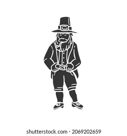 Leprechaun Icon Silhouette Illustration. Irish Patrick Day Vector Graphic Pictogram Symbol Clip Art. Doodle Sketch Black Sign.