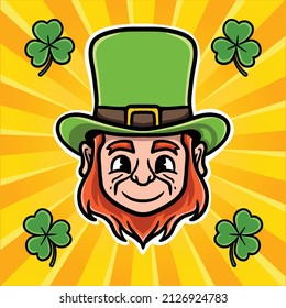 Leprechaun Illustration Cute Character St Patrick's Day With Clover Leaf