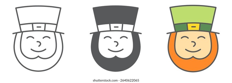 Leprechaun Irish Character icon collection, St. Patricks day and holiday, leprechaun vector icon set, vector graphics, editable stroke outline sign, eps 10