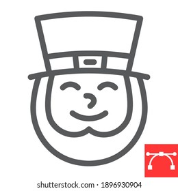 Leprechaun Irish Character line icon, St. Patricks day and holiday, leprechaun vector icon, vector graphics, editable stroke outline sign, eps 10