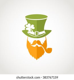 Logo plano irlandés de leprechaun para la plantilla de tarjetas de felicitación del Día de San Patricio