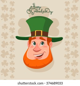 leprechaun, Irish man head, beard, St. Patrick's Day design, cartoon character portrait, vector illustration