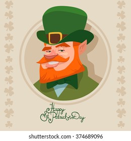 leprechaun, Irish man head, beard, St. Patrick's Day design, cartoon character portrait, vector illustration