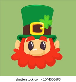leprechaun, Irish man head, St. Patrick's Day design, cartoon character portrait, vector illustration