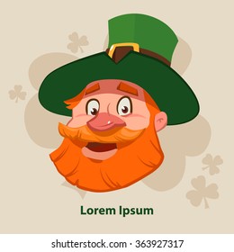 leprechaun, Irish man head, St. Patrick's Day design, cartoon character portrait, vector illustration