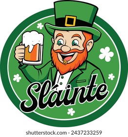 Sláinte - leprechaun
"Sláinte" es un brindis irlandés que significa "salud". Un duende está felizmente celebrando con una pinta de cerveza.