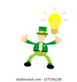 Leprechaun and Lamp Idea Cartoon Doodle flat design style vector illustration