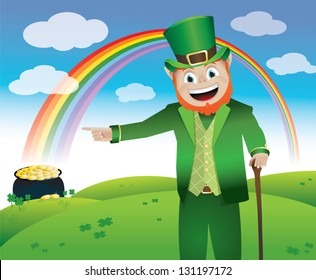 A leprechaun leading you to his pot of gold at the end of the rainbow.