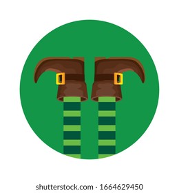 leprechaun legs with boots in frame circular vector illustration designicon