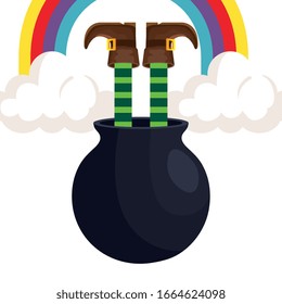 leprechaun legs in cauldron with rainbow vector illustration designicon