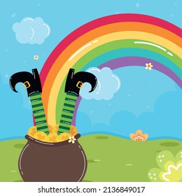 leprechaun legs with rainbow scene