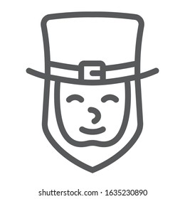 Leprechaun line icon, st patrick's day and holiday, irish sign, vector graphics, a linear pattern on a white background, eps 10