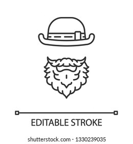 Leprechaun linear icon. Thin line illustration. Man with bowler hat and beard. Saint Patrick's Day contour symbol. Vector isolated outline drawing. Editable stroke