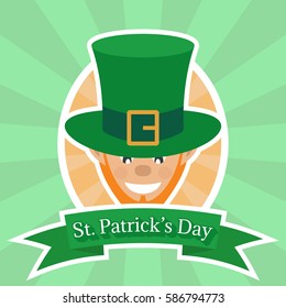 leprechaun, logo for greeting card template of St. Patrick's day with space for text