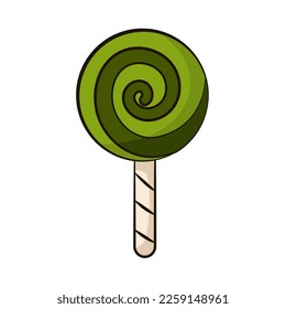 Leprechaun lollipop, traditional irish sweet in cartoon style isolated on white background, design element for greeting cards for St. Patrick`s Day