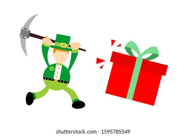 leprechaun love gift box cartoon doodle flat design style vector illustration