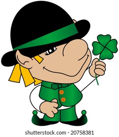 Leprechaun and lucky four leaf clover