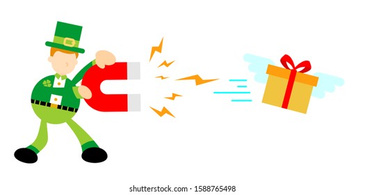 Leprechaun Magnet for Gift Box Cartoon doodle flat design style vector illustration 