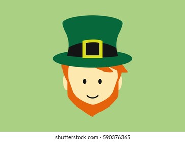 Leprechaun man from Ireland smiling with a Irish hat , ginger hair and beard 