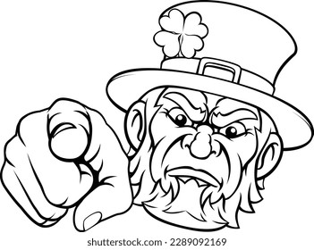 Leprechaun mascot cartoon character pointing at the viewer in a needs or wants you gesture