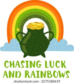 Leprechaun Money Pot with Gold Coins. St. Patrick’s Day Funny Sticker.