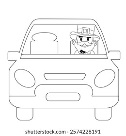 Leprechaun on a car, illustration for St. Patrick's Day