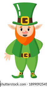 Leprechaun on white isolated background. St. Patrick's Day. Flat style. Stock illustration.