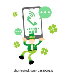 leprechaun and phone call flat design illustration good use for presentation