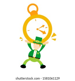 leprechaun pick clock time cartoon doodle flat design style vector illustration