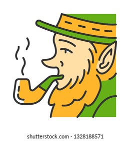 Leprechaun with pipe color icon. Irish mythology character. Saint Patrick's Day symbol. Isolated vector illustration