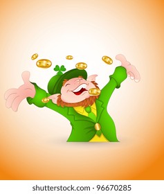 Leprechaun Playing with Golden Coins-St. Patrick's Day Cartoon Vector Illustration