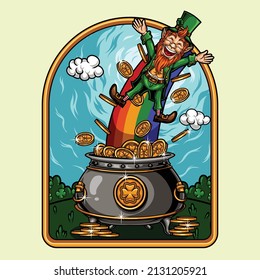 leprechaun playing rainbow slide vector illustration