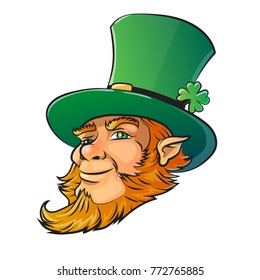 Leprechaun portrait in green hat vector illustration