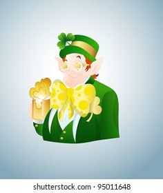 Leprechaun Portrait-St. Patrick's Day Cartoon Vector Illustration