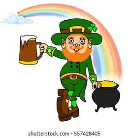leprechaun with pot of gold and beer