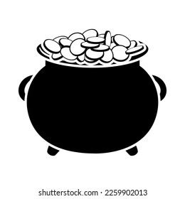 Leprechaun pot with gold coins. Cartoon element of Irish beer festival St Patrick's day. Vector Illustration.