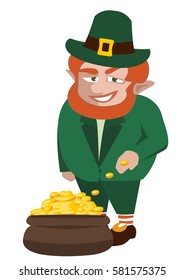 leprechaun with pot of gold - funny vector cartoon illustration