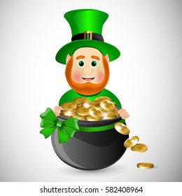 Leprechaun and pot of gold and green bow
