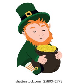 Leprechaun with a pot of gold. Illustration for St. Patrick's Day. Vector illustration.