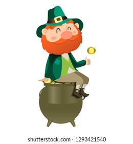 
Leprechaun with pot of gold. St. Patrick's day card.

