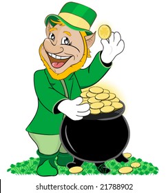 Cartoon Vector Illustration Leprechaun Pot Gold Stock Vector (Royalty ...