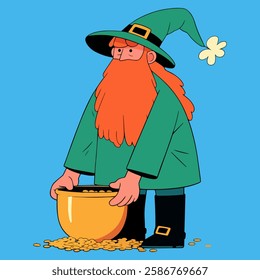 Leprechaun with a pot of gold. Vector illustration. St. patrick's day.