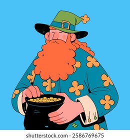 Leprechaun with a pot of gold. Vector illustration. St. patrick's day.